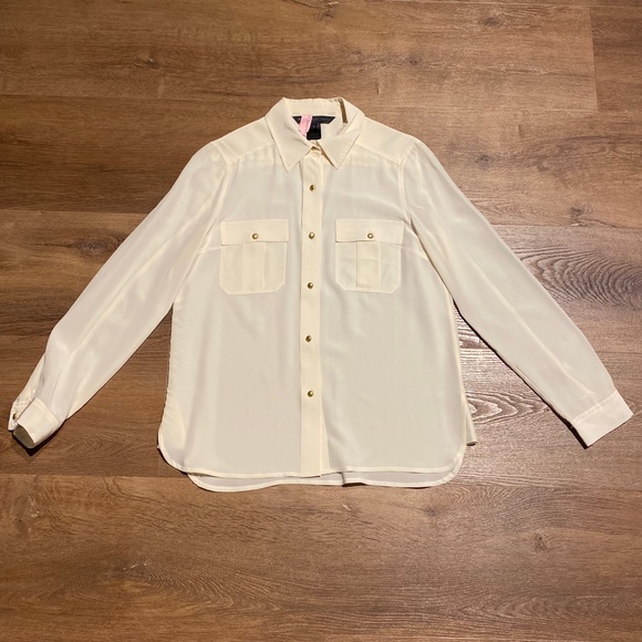 Marc by Marc Jacobs 100% Silk Blouse Canvas White Beige Cream Sz 4 S-M - Picture 4 of 13